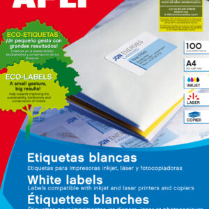 APLI Caja 200 hojas etiquetas blancas i/l/c 210,0×148,0 mm