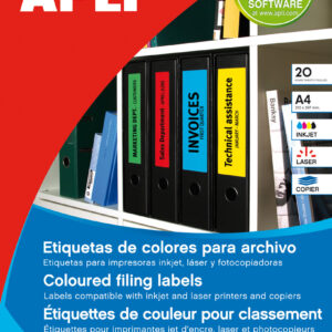 APLI Paq. 20 hojas Etiquetas rojas para archivo 190,0 x 61,0 mm