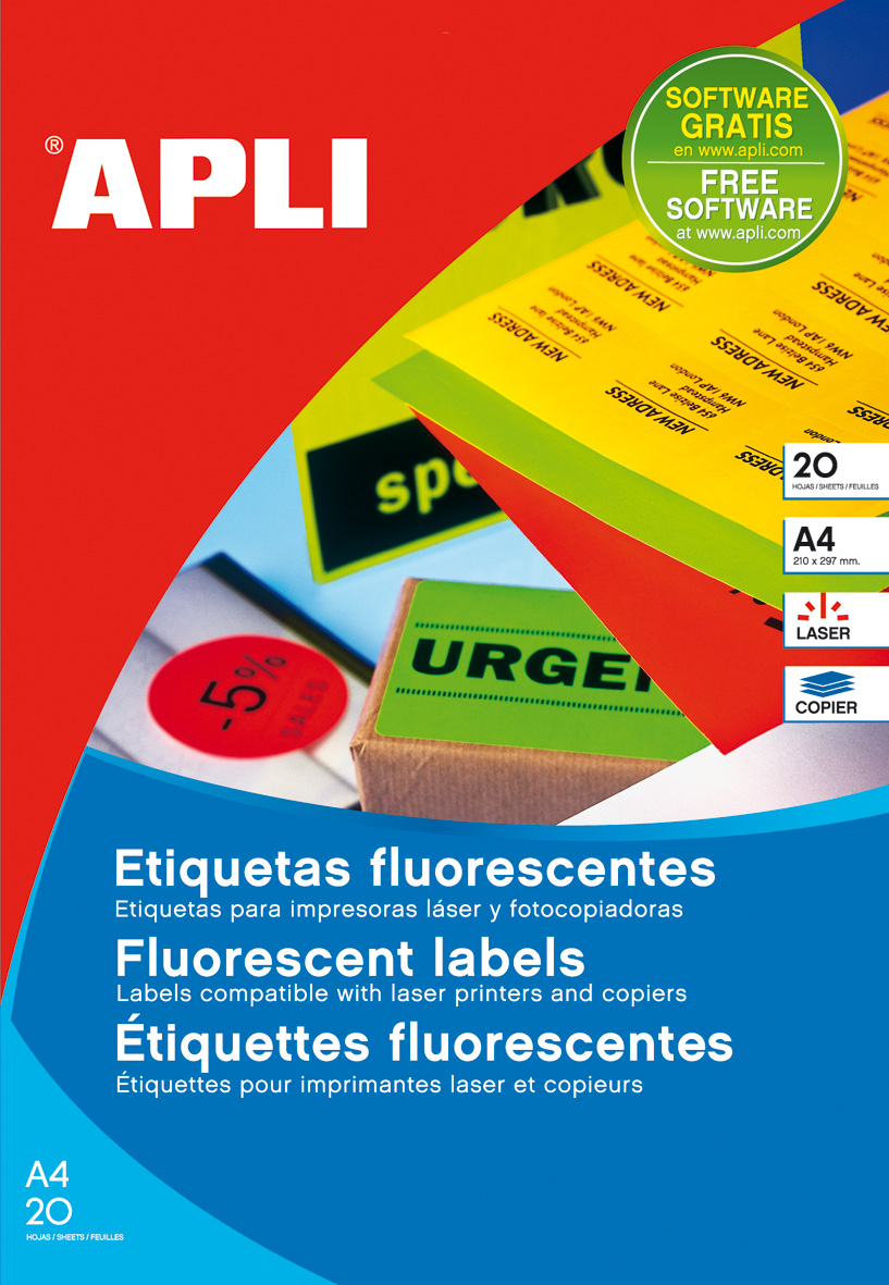 APLI PAQ. 20H ETIQUETAS ROJO FLUOR 99,1 x 67,7