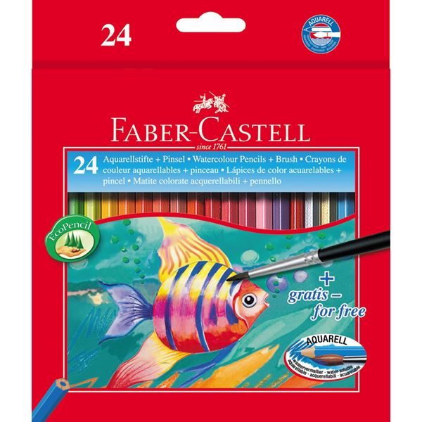 FABER-CASTELL Estuche de carton 24 lapices de color acuarelables + 1 pincel
